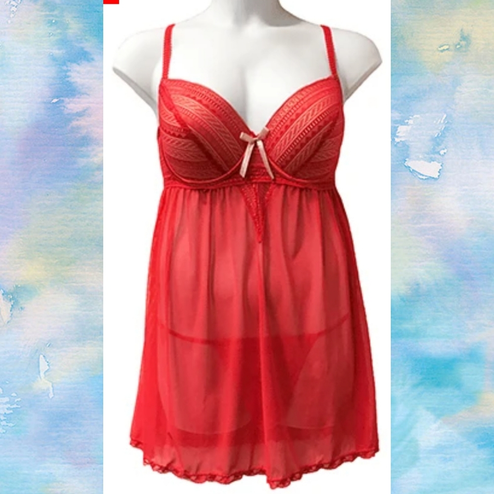SOLD-Velvet Kitten Plus Lace Talk Babydoll, NWT